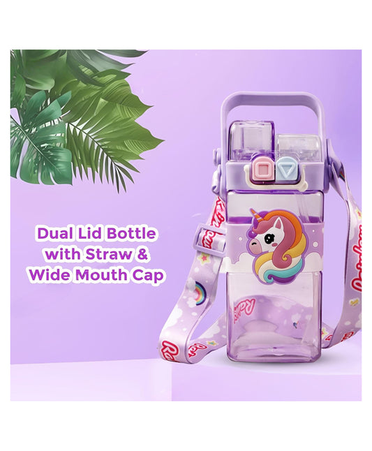 Unicorn Double Straw Water Bottle 520ml