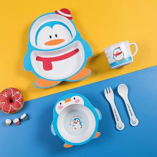 Playful Penguin Bamboo Kids Dinner /Feeding Set of 5