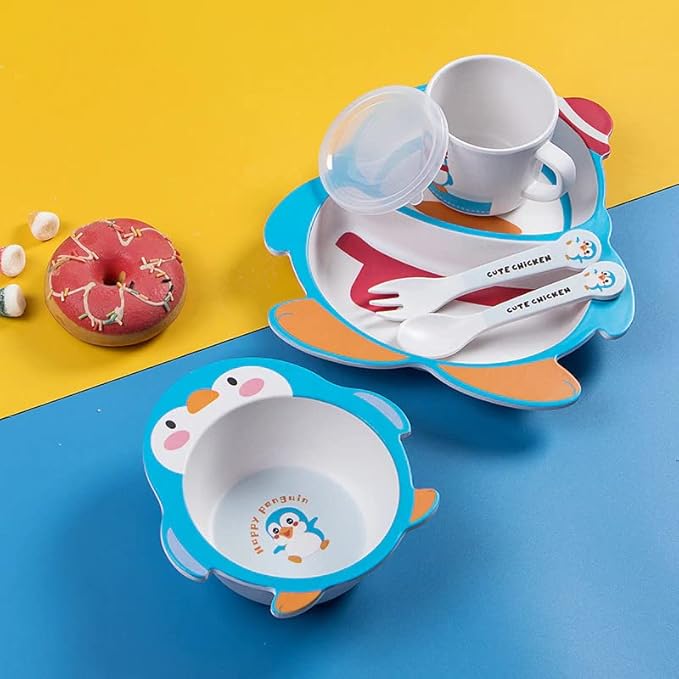 Playful Penguin Bamboo Kids Dinner /Feeding Set of 5