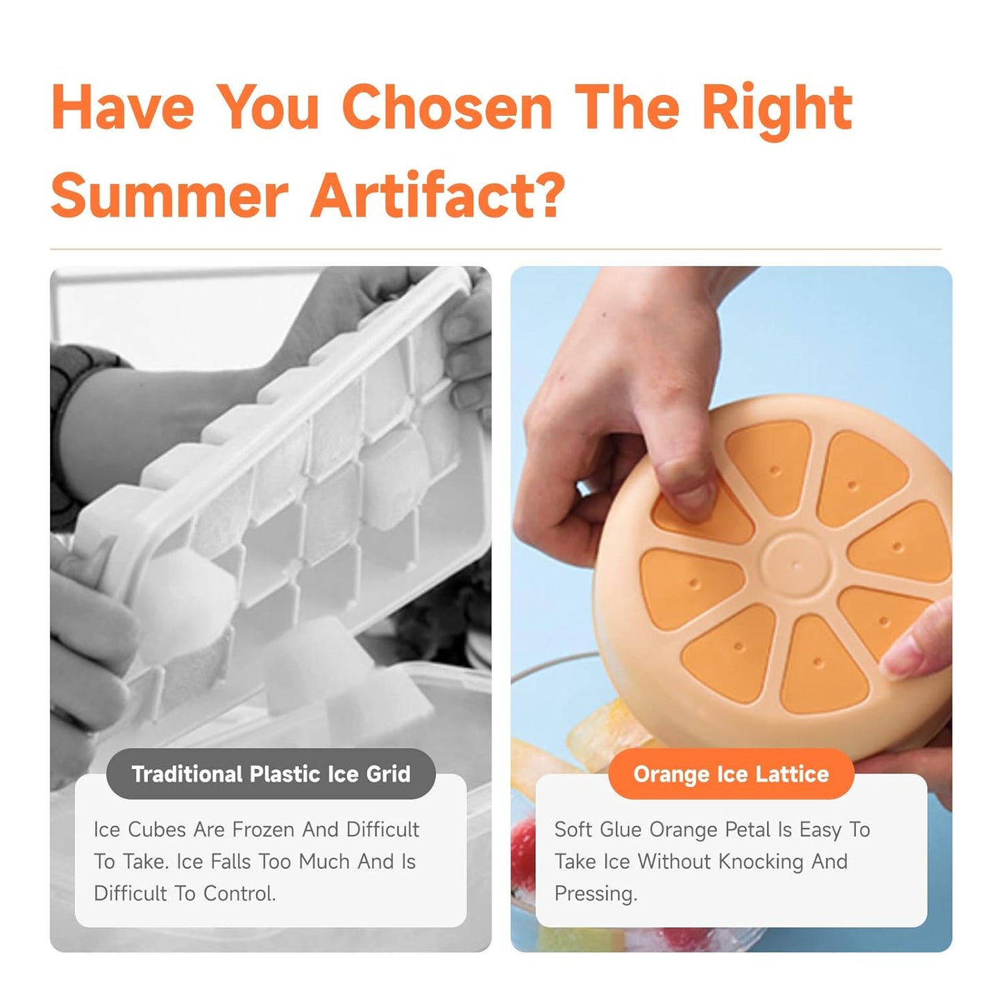 Orange Shape Ice Box, 8-Piece Ice Cube Tray with Lid