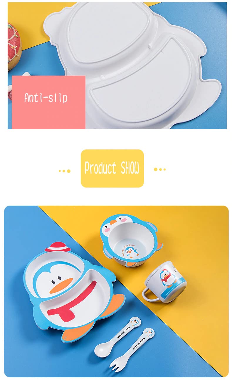 Playful Penguin Bamboo Kids Dinner /Feeding Set of 5