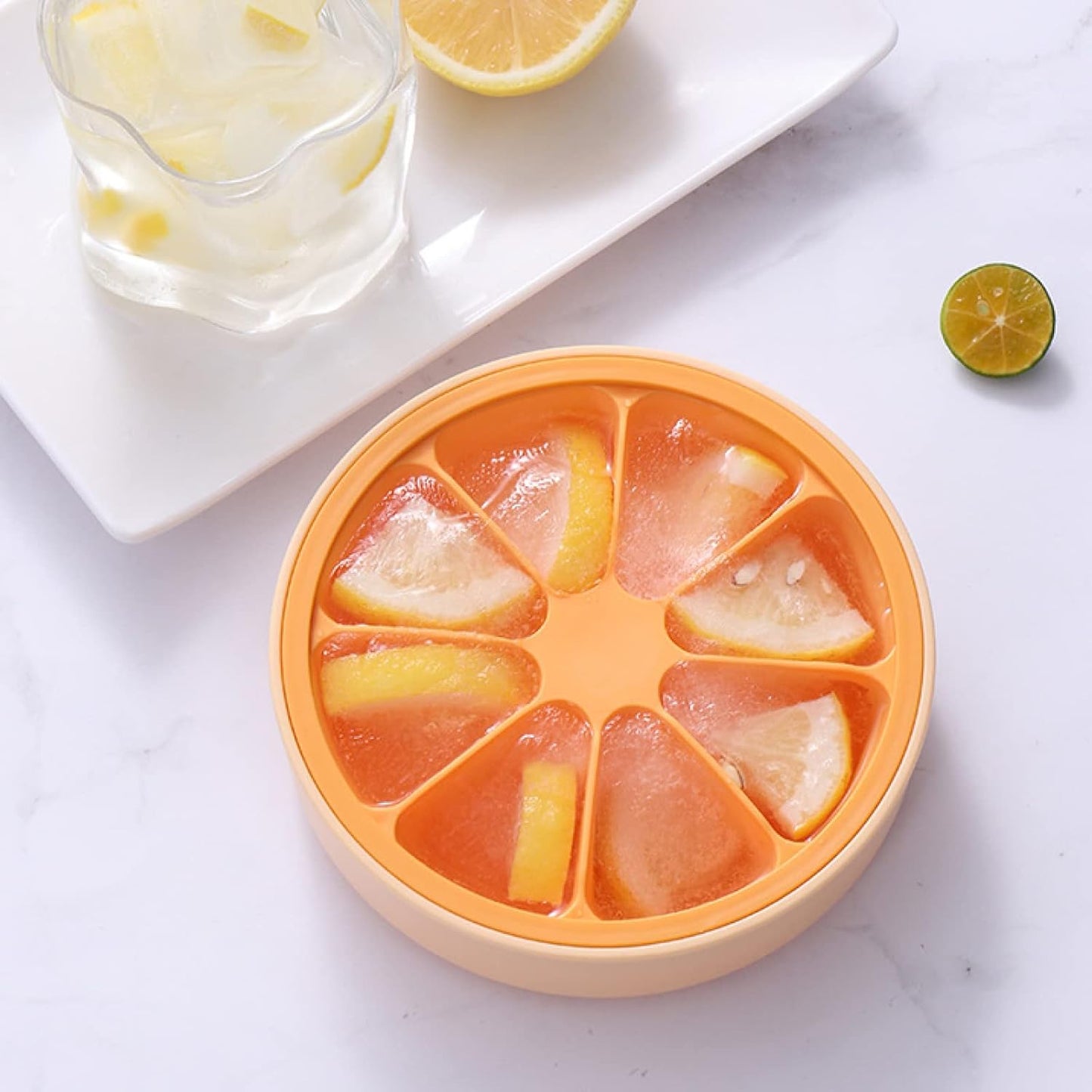 Orange Shape Ice Box, 8-Piece Ice Cube Tray with Lid