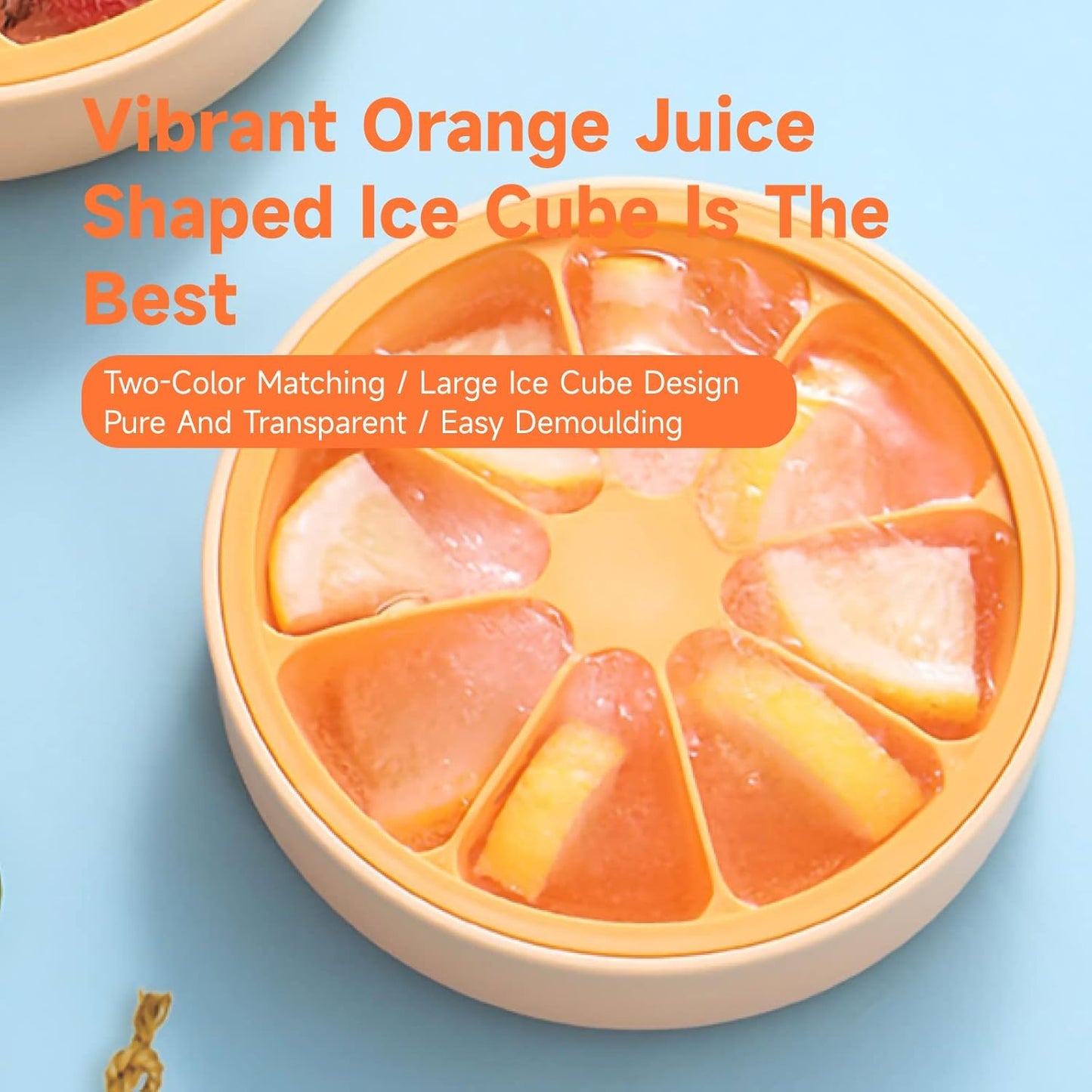 Orange Shape Ice Box, 8-Piece Ice Cube Tray with Lid
