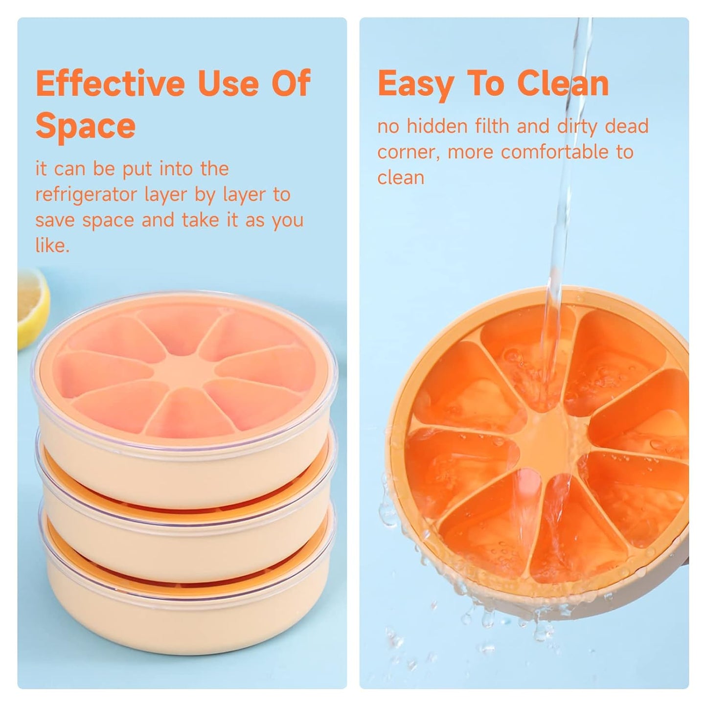 Orange Shape Ice Box, 8-Piece Ice Cube Tray with Lid